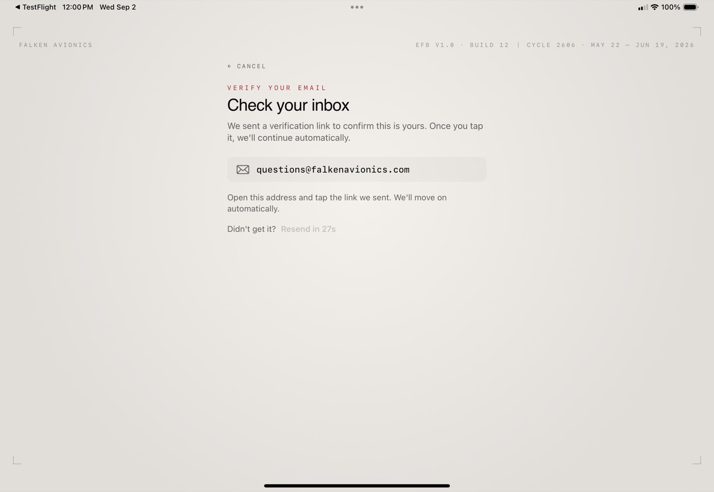 Check your inbox verification screen