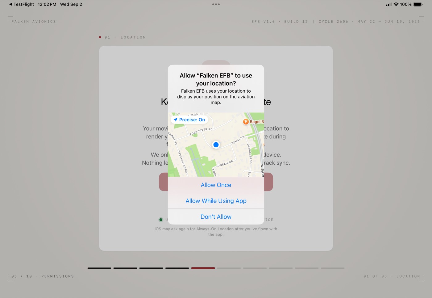 Location permission explainer with iOS dialog